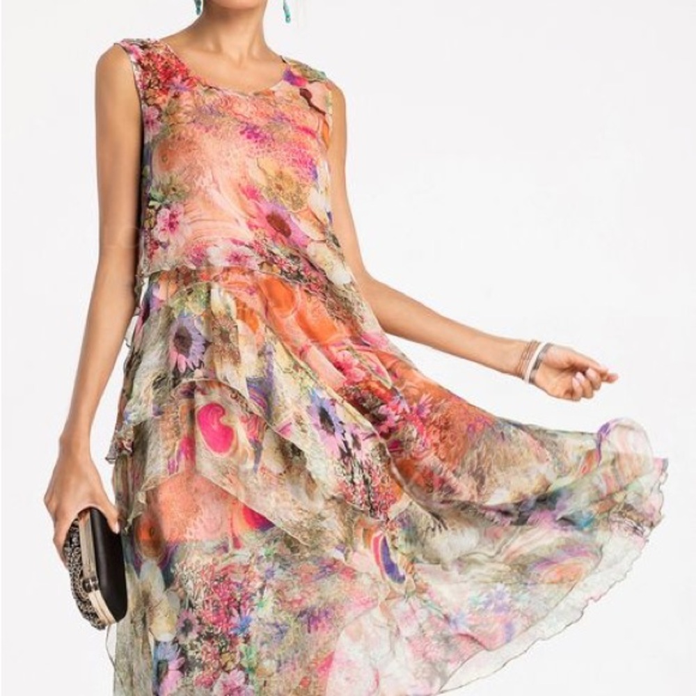 Asymmetrical Silk Floral Dress